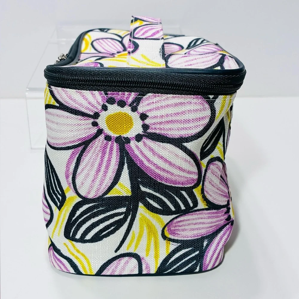 Milly for Clinique Floral Pattern Cosmetic Bag Purple Yellow Navy 5”x9”x6”
